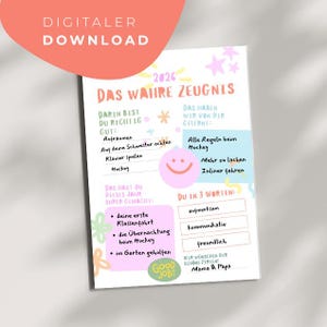 El verdadero informe para niños | PDF imprimible rosa con estrellas y caritas sonrientes | Informe personal de los padres | Un regalo con cariño