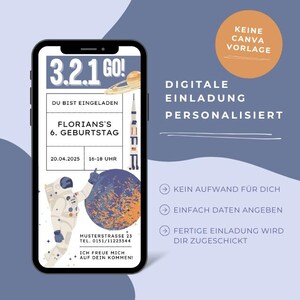 Weltraum Einladung digital Kindergeburtstag | personalisierte WhatsApp Einladung Junge Mädchen | E-Card ohne Canva | Astronauten Party