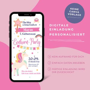Invitación digital de cumpleaños de unicornio | Invitación personalizada de WhatsApp para niñas | Tarjeta electrónica sin Canva | Fiesta de unicornio