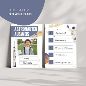 お子様の誕生日パーティーにぴったりの宇宙飛行士パスポート | 印刷して記入できるPDFパスポート | 宇宙パーティーの記念品 | パーティーバッグに入れるグッズ