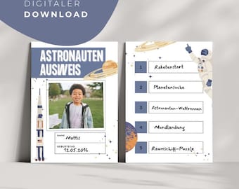 Austronautenpass Kindergeburtstag | PDF Pass zum Ausdrucken & Selbstausfüllen | Gastgeschenk Weltraum-Party | Goodie für Partytüte