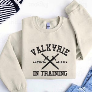 Licensed Valkyrie In Training Embroidered Sweatshirt, Bookish Workout Hoodie, ACOTAR Merch, SJM Merch