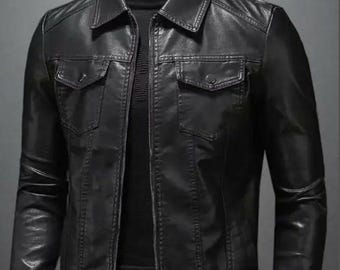 Men's Genuine Sheepskin Leather Biker Jacket, Vintage Style