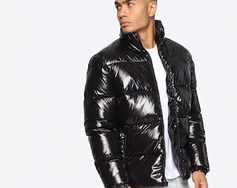 Men Puffer Jacket Zip Up Quilted Lined Hooded Coat Padded Puffer for Winter
