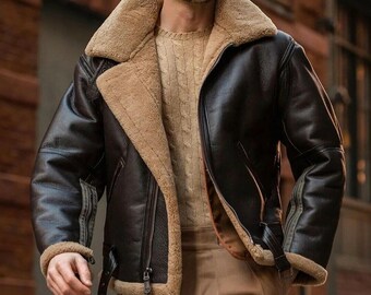 Men's Brown Shearling Sheepskin Coat | B3 Bomber Coat