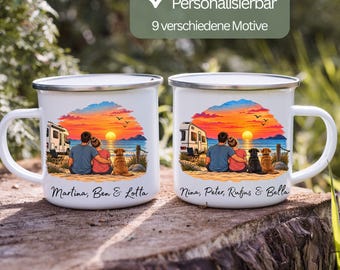 Personalized Camping Mug | Enamel Mug with Name & Dog | Motorhome Gift | Caravan Gift | Gift for Campers