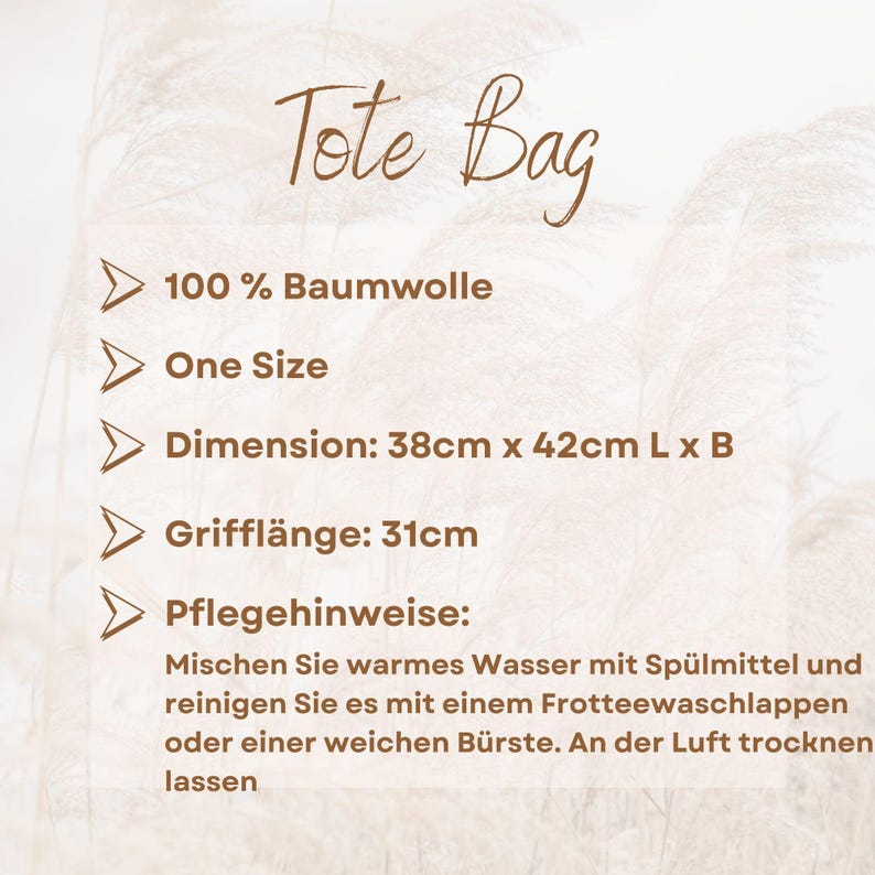 May include: A beige tote bag with the text "Tote Bag" in a handwritten font. The bag is made of 100% cotton and is one size. Dimensions are 38cm x 42cm (15 x 16.5 inches), with a handle length of 31cm (12.2 inches).