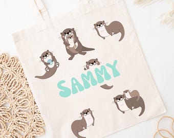 Otter tasche, süße Otter Tasche personalisiert, stofftasche, Baumwolltasche, einkaufstasche, tragetasche, Otter Geschenk, beutel mit namen