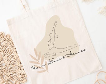 Yogatasche Stoffbeutel Peace Love & Asanas |Tragetasche, Yogatasche nachhaltig, Yoga, Yoga Zubehör, Geschenk für Frauen, Yoga Accessoire