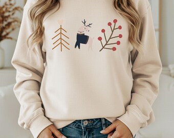 Felpa invernale con design invernale – gemütlicher unisex Winterpullover / kuscheliger Pullover für kalte Tage / Geschenkidee / Winterpulli