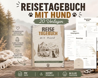 Reisetagebuch Camping mit Hund PDF | Camper Tagebuch zum Ausdrucken | Wohnmobil Journal Digital