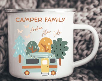 Personalized Enamel Camping Mug: "Camper Family" Vanlife Gift
