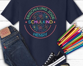 Schulkind 2026 T-Shirt personalisiert | Einschulung Shirt mit Name | Schulanfang Geschenk | Erstklässler Kinder Shirt