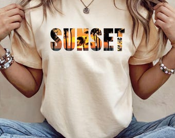 Sunset Shirt with Palm Trees | Retro Summer T-Shirt | Beach Shirt for Women & Men | Beach Holiday Shirt