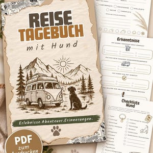 Camping travel journal with dog (PDF) | Printable camper diary | Digital motorhome logbook