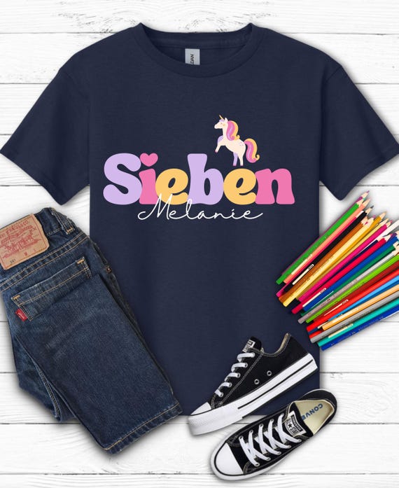 Einhorn Geburtstagsshirt personalisiert mit Name & Zahl | Kinder T-Shirt zum Geburtstag | Einhorn Shirt Mädchen | Wunschzahl Geschenk