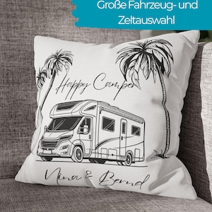 Camping Kissenbezug,  personalisiert, Kissenhülle Happy Camper, wohnmobil deko, camper geschenk, camping equipment, wohnmobil, Camper Deko