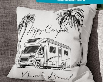 Camping Kissen personalisiert mit Namen | Wohnmobil Kissenbezug | Camper Geschenk | Wohnmobil Deko | Happy Camper Kissenhülle