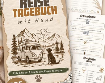 Camping travel journal with dog (PDF) | Printable camper diary | Digital motorhome logbook