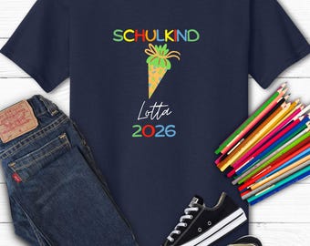 Schulkind 2026 T-Shirt personalisiert | Einschulungsshirt mit Name | Schultüte