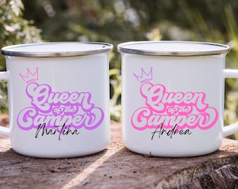 camping tasse, emaille tasse, Camping Queen, kaffeetasse, camper geschenk, camping equipment, vanlife, personalisierte tasse, wohnmobil,
