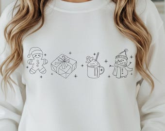 Felpa Weihnachten – Maglione invernale mit Lebkuchenmann, Schneemann & heißer Schokolade / Weihnachts Pullover / Geschenkidee