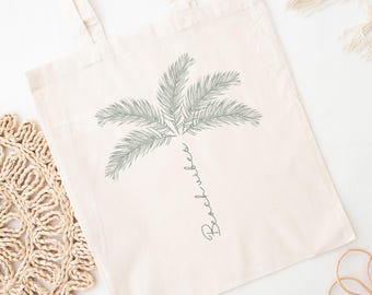 Beach vibes tote bag with palm tree motif | Summer jute bag | Women's beach bag | Gift for sea lovers