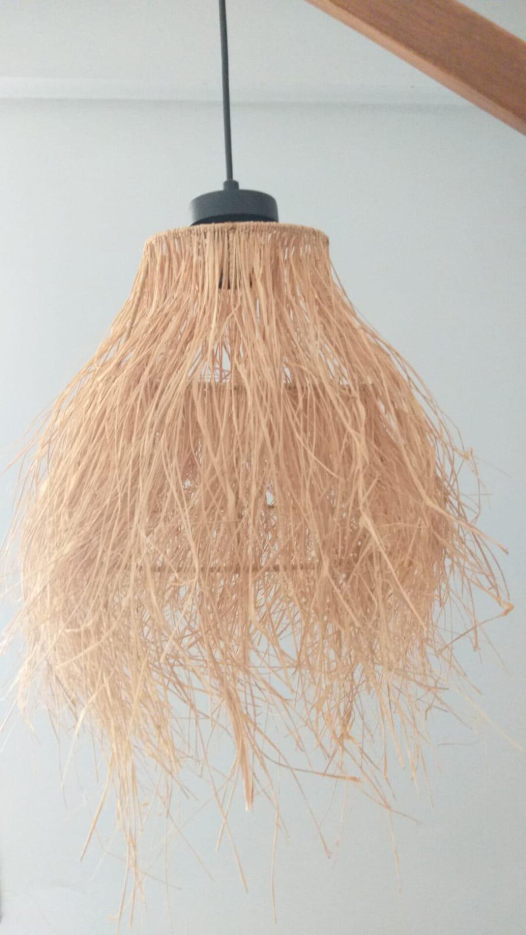 Handwoven Raffia Fringe Pendant Lamp-fringe Ceiling Light-rustic– Cone ...