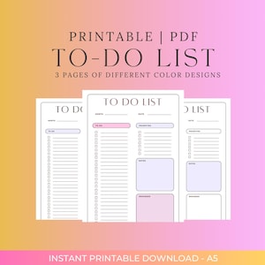 Minimalist To-Do List Printable | Daily Planner Insert | Priorities, Notes & Reminders | Colorful Digital Download | A5 Letter