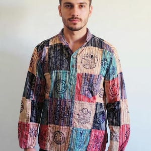 Handcrafted Patchwork Cotton Kurta Shirt: Boho Hippie Style