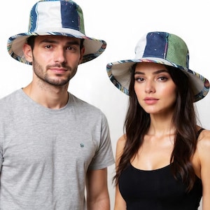 Handmade Hemp Patchwork Sun Hat: Unisex Hippie Style