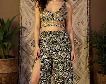 Women Boho Top and Afgani Pant Set , Bohemian Print,