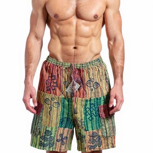 Patchwork Cotton Men's Boho Hippie Shorts: Free Size
