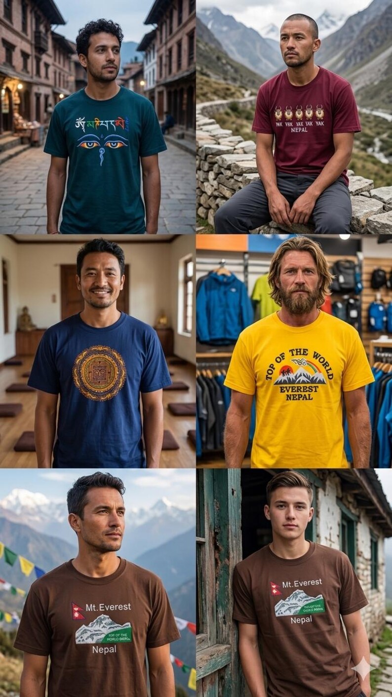 Men's Nepal Heritage T-Shirts – Embroidered Mt. Everest, Buddha & Kathmandu Designs imagem 13
