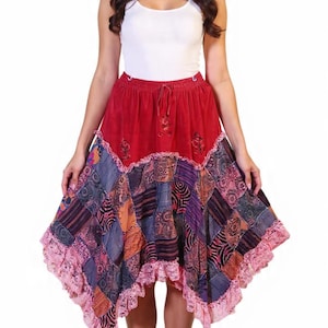 Boho Patchwork Velvet Skirt: Witchy Hippie Style