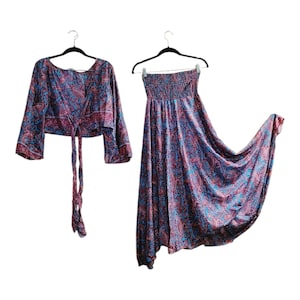 Boho Weites Bein Palazzo Hose und Wickeltop Set, Glockenärmeloberteil, Weite Hose, Flare Palazze, Boho Kleid Frauen 2er Set