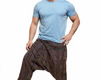 Boho Cotton Harem Pants: Handmade Stripe, Unisex Trouser