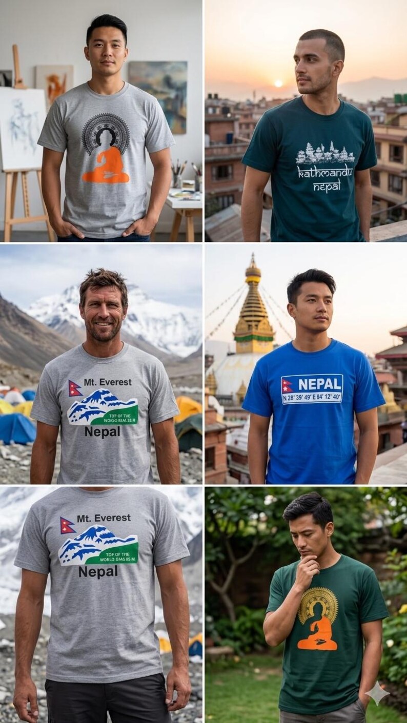 Men's Nepal Heritage T-Shirts – Embroidered Mt. Everest, Buddha & Kathmandu Designs imagem 6