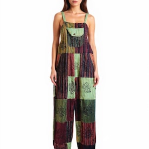 Handcrafted Cotton Patchwork Overalls: Boho Hippie Jumpsuit