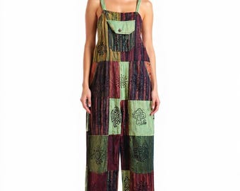 Handcrafted Cotton Patchwork Overalls: Boho Hippie Jumpsuit