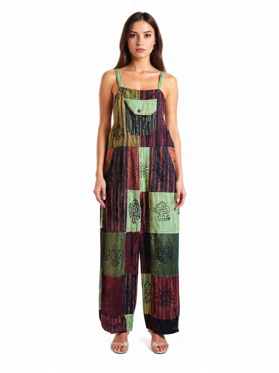 Handcrafted Cotton Patchwork Overalls: Boho Hippi… - image 2