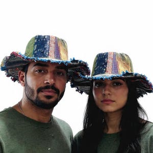 Handmade Hemp Patchwork Sun Hat: Unisex Hippie Style