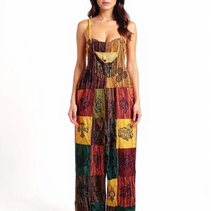 Handcrafted Cotton Patchwork Overalls: Boho Hippie Jumpsuit