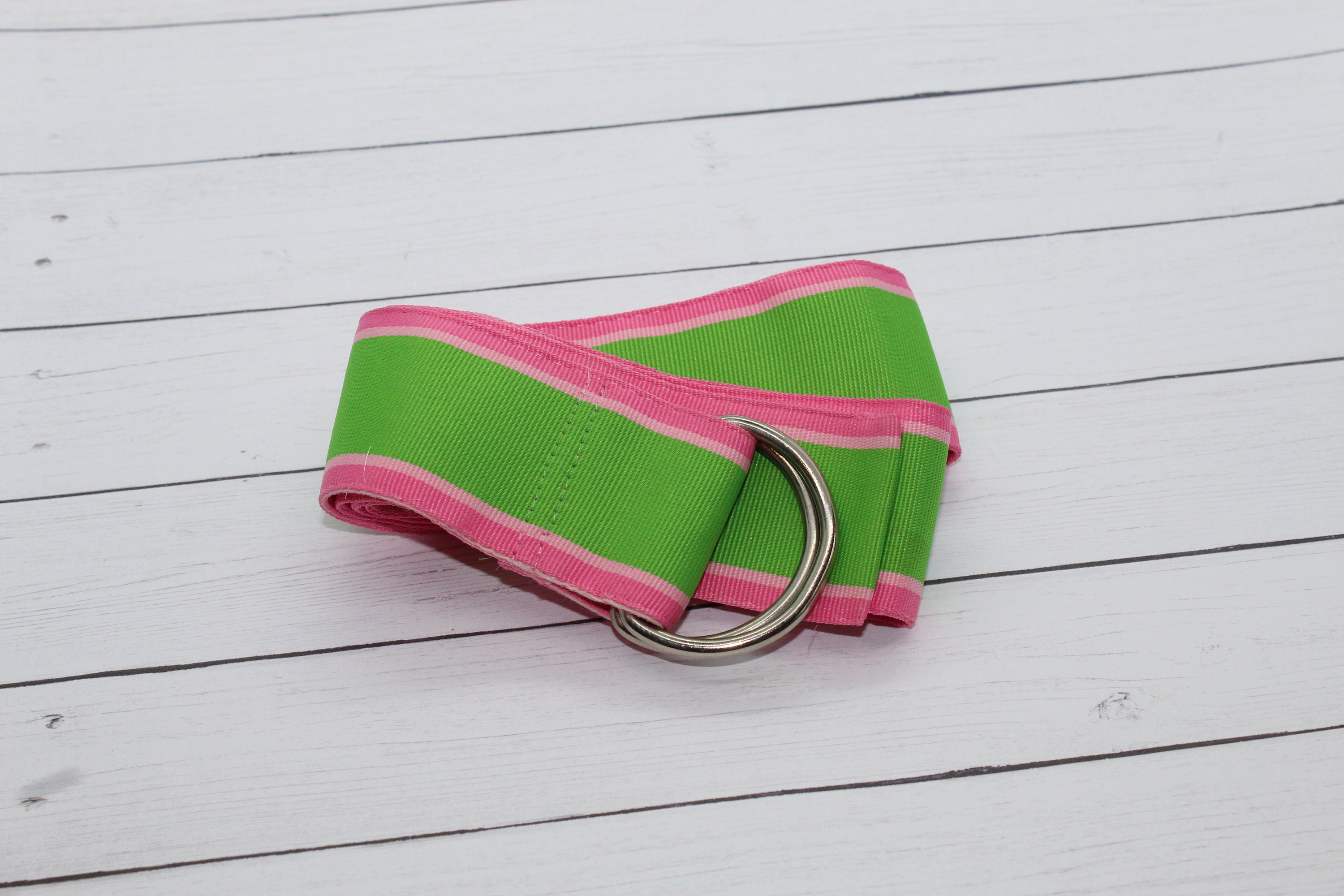 Women's Pink and Green Striped Grosgrain Ribbon Belt with | Etsy