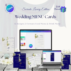 Wedding Menu Template, Printable Editable Dinner & Drink Menu, Digital Download, Elegant Wedding Menu, Digital Wedding Menu, Canva Template