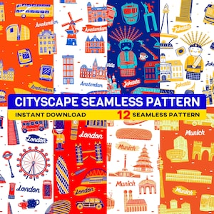 Cityscape Seamless Pattern: Hand-Drawn Architecture Art (Digital Download, JPEG Files)
