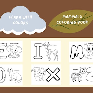 Animal Alphabet Coloring Book: Mammals, Letters A-Z (PDF & PNG)