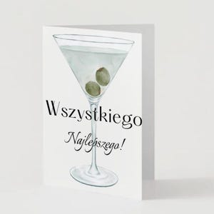 Cartão de aniversário para imprimir "Feliz Aniversário!" | Design de Martini | Cartão de felicitações digital em PDF | Cartão de aniversário engraçado em polonês | Download instantâneo