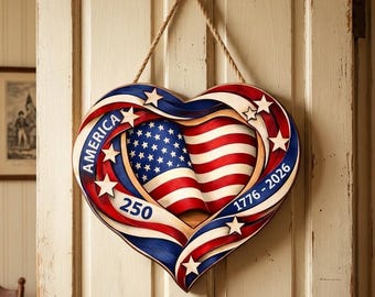 Letrero de pared plano en 2D del 250 aniversario de Estados Unidos, corona patriótica de madera, colgador de puerta 1776-2026