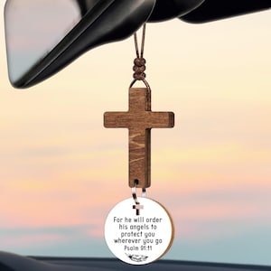 Daily Bible Verse Car Cross – Christian Rearview Mirror Charm with NFC Scripture Tag | Faith Gift for Believers